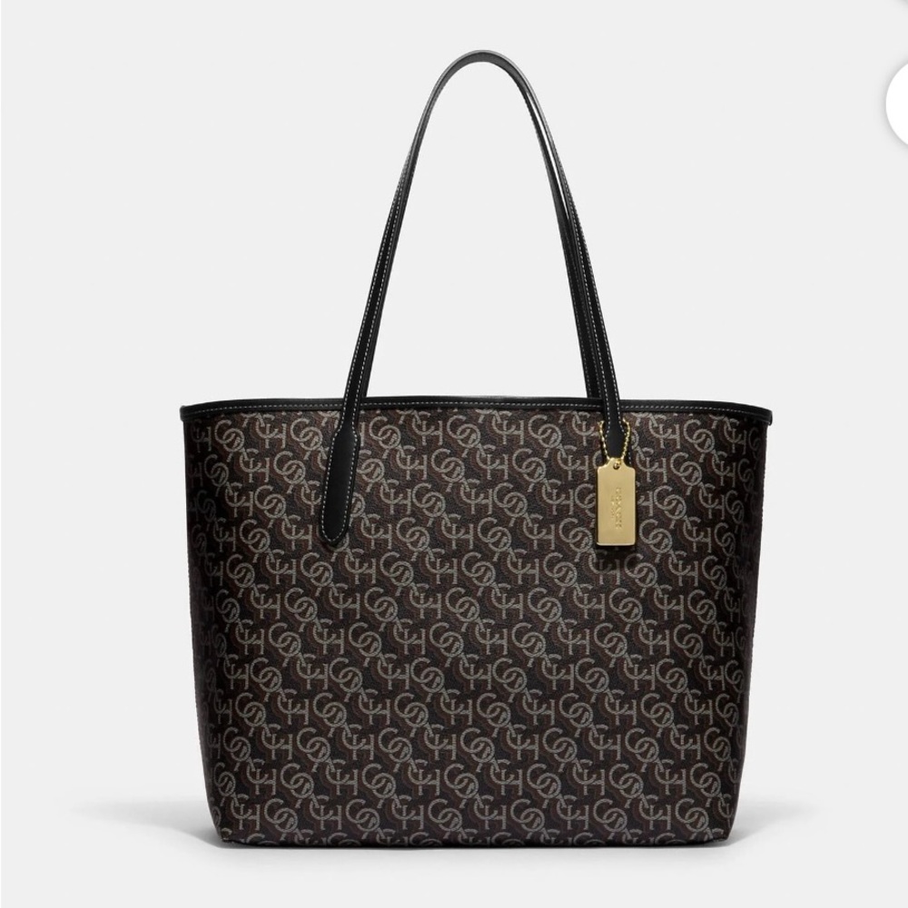 COACH CITY TOTE WITH MONOGRAM BLACK!